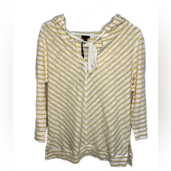 Coco+Carmen Yellow & White Striped Drawstring Hooded Tunic Shirt Sz S/M - Picture 2 of 8